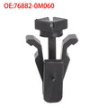 Black plastic Nissan bumper cover radiator grille fastening clip with part number 76882-0M060
