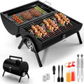 Small folding desktop charcoal barbecue grill with a single rack