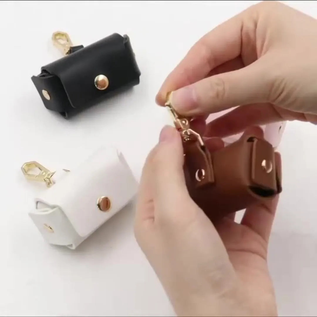 Leather ring storage bag in solid colour with hard shell design, 57x25x35mm, Korean style