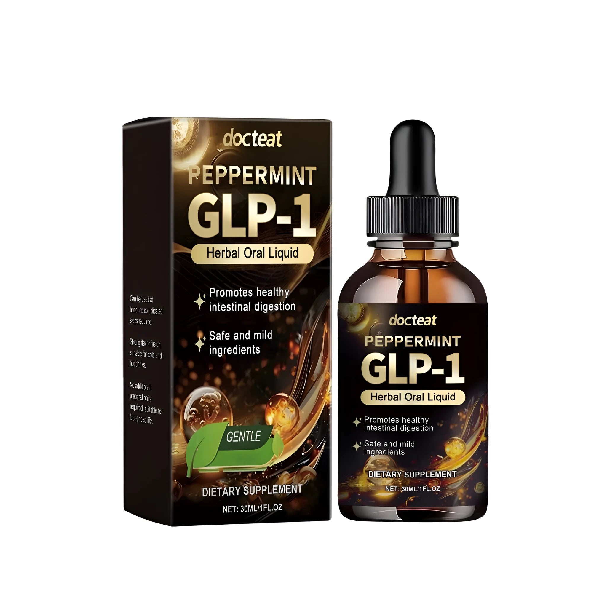 30ml bottle of intestinal health care drops with traditional Chinese medicine extract and dropper