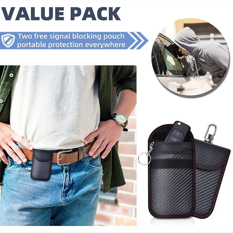 Carbon fibre anti-theft shielding box and two key wallets with nano signal blocking lining