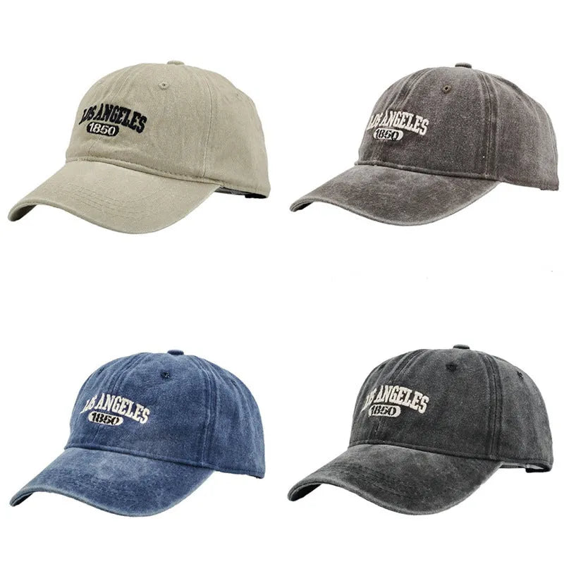 Retro personalised peaked cap with embroidered letters on washed distressed fabric