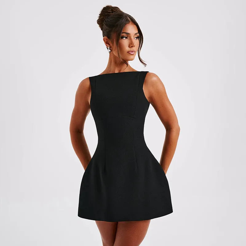 Women's slim-fitting backless summer dress in sleeveless short style with high-waist design