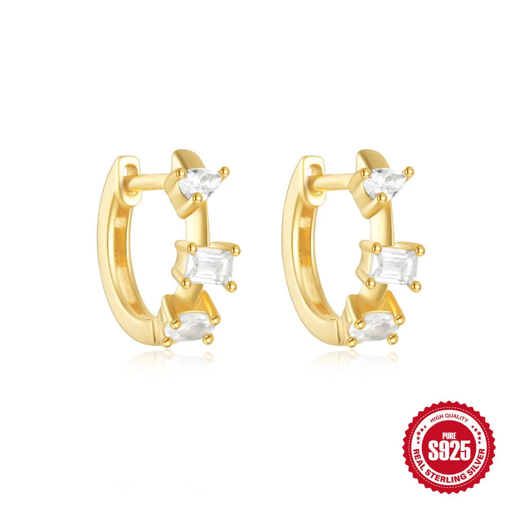Sterling silver geometric stud earrings with small round circle design in gold or silver electroplated finish