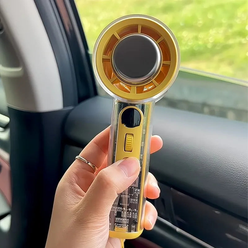 Handheld personal fan with refrigeration function in yellow, white or black colours