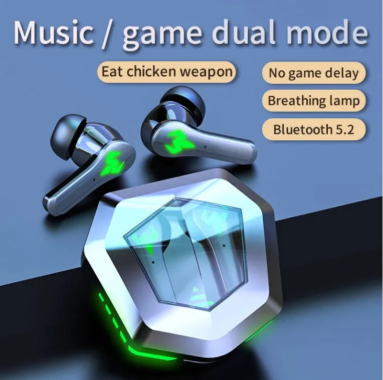 Black N35 wireless in-ear Bluetooth gaming headset with earplugs, showing private mold design.