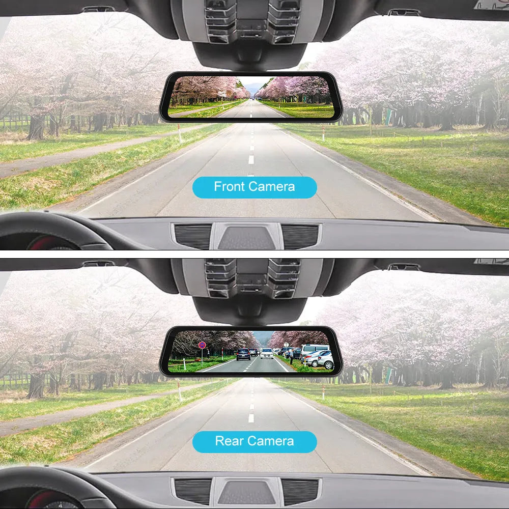 9.66-inch driving recorder rear view mirror with CarPlay Android Auto and dual recording function