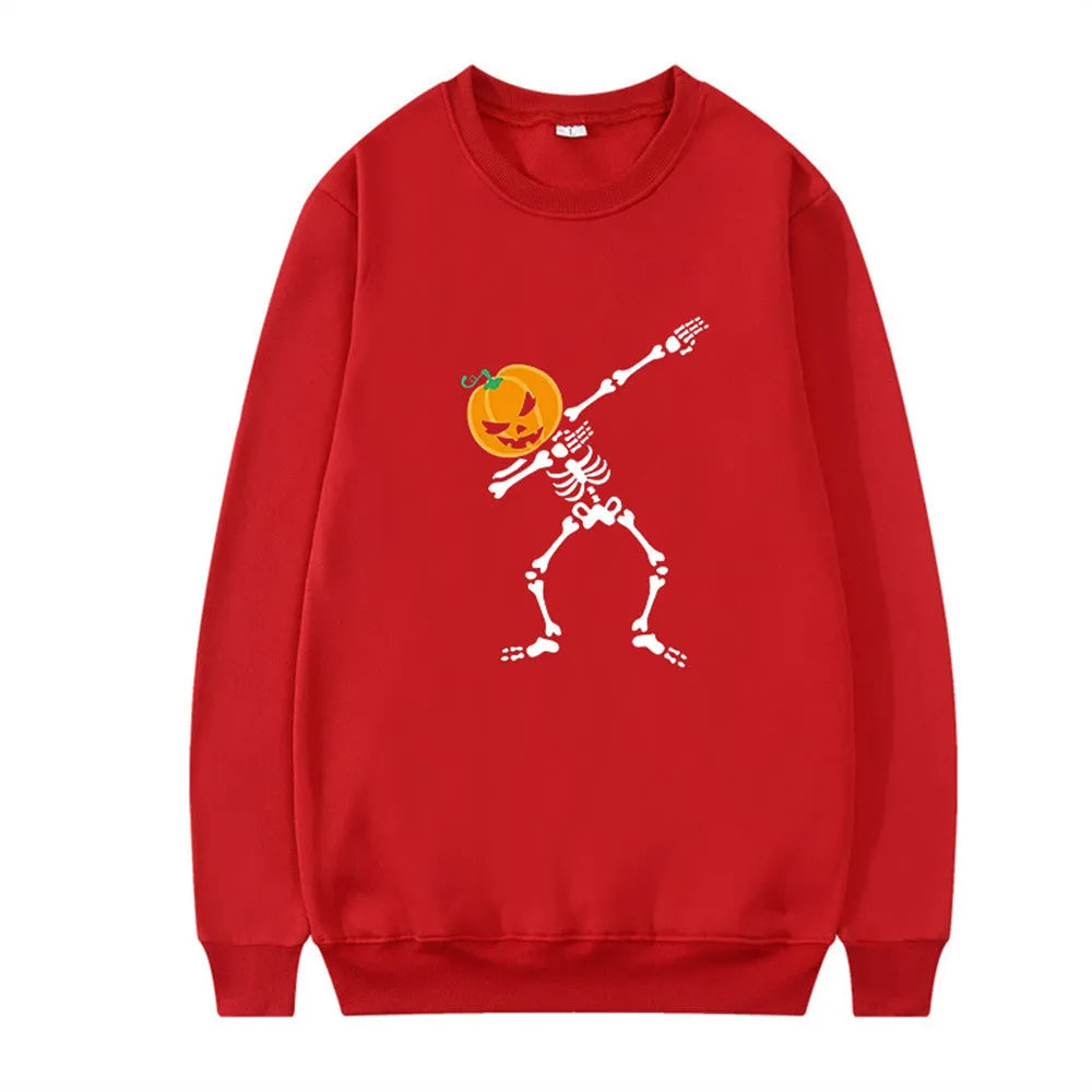 Women's printed long sleeve crew neck top in cotton blend fabric on a hanger.