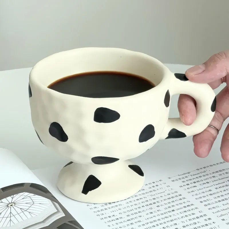 Irregular hand-pinched ceramic mug in solid colour with modern simple design, 14.5cm height