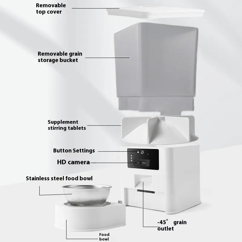 5L intelligent pet feeder with stainless steel bowl for remote timed feeding of dogs and cats