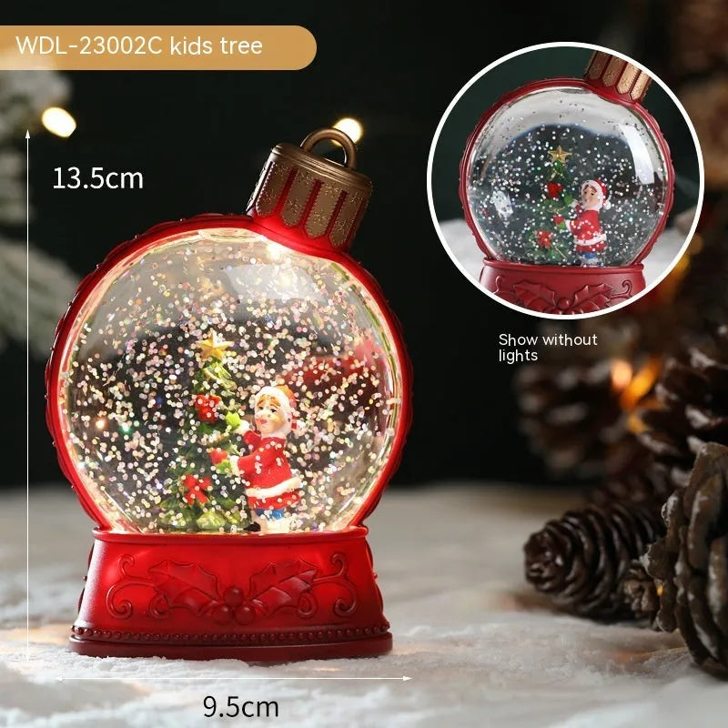 Battery-powered flat LED Christmas light decoration showing four plastic craft designs
