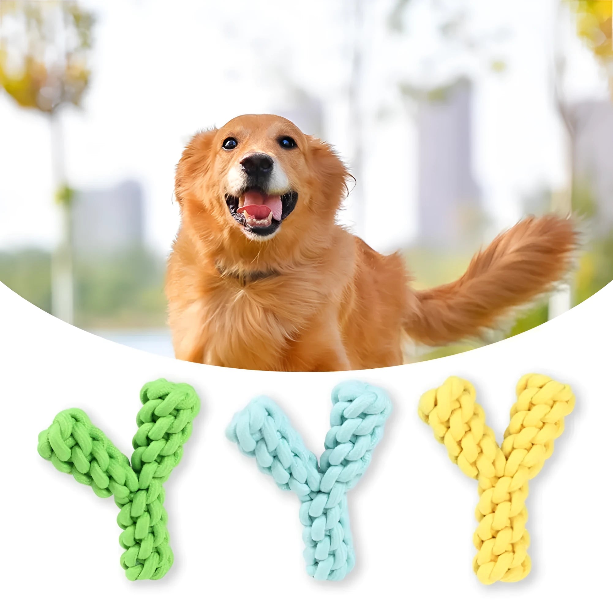 Blue Y-shaped cotton rope dog chew toy for large dogs showing dental health design