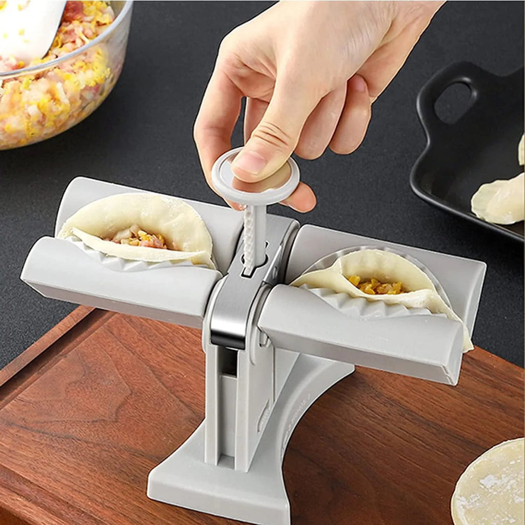 White double head manual dumpling maker with anti-slip rubber base mat