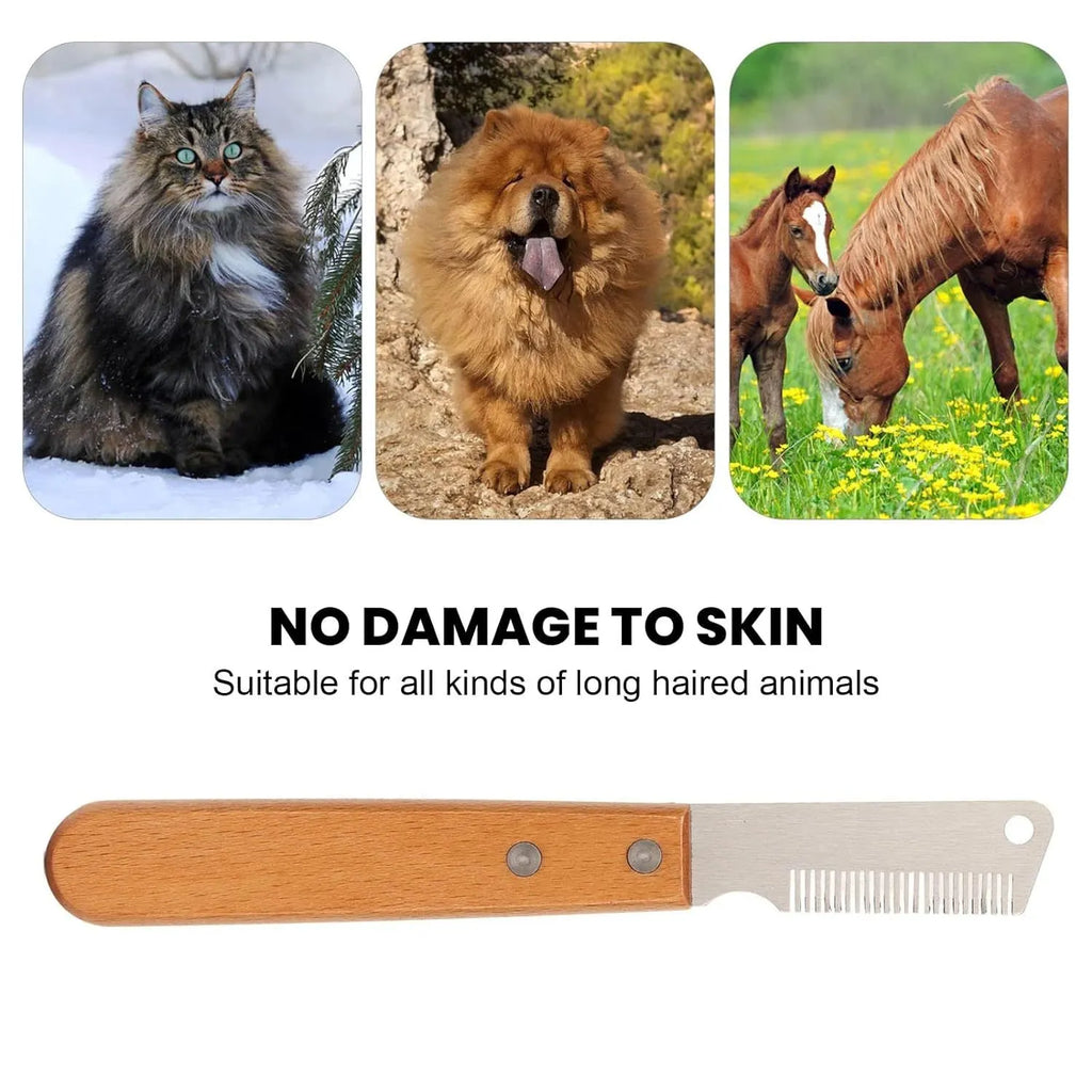 Wood handle pet stripping comb grooming tool for dogs and cats with metal fittings