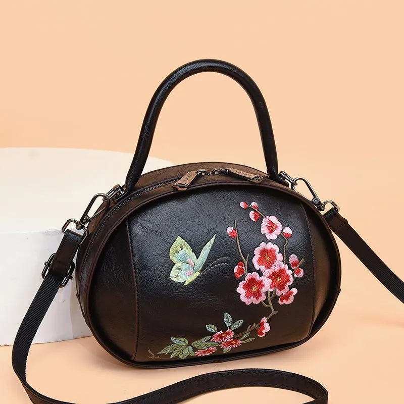Chinese style embroidered handbag in green with ethnic pattern, PU material, shoulder bag for women