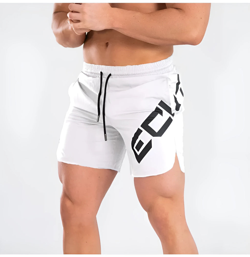 Men's black elastic knee-length training shorts with quick-drying fabric