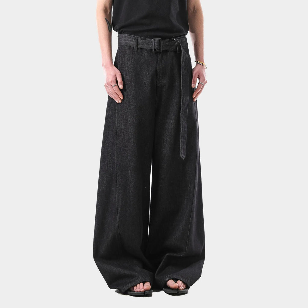 Black women's straight leg jeans with high waist and gold stitching detail