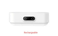 White USB rechargeable magnetic LED night light with touch controls on a metal study cabinet.