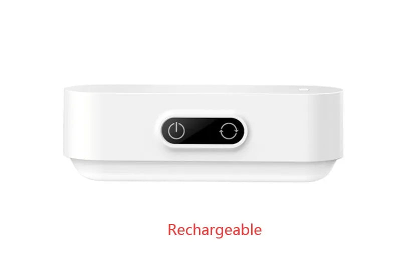 White USB rechargeable magnetic LED night light with touch controls on a metal study cabinet.