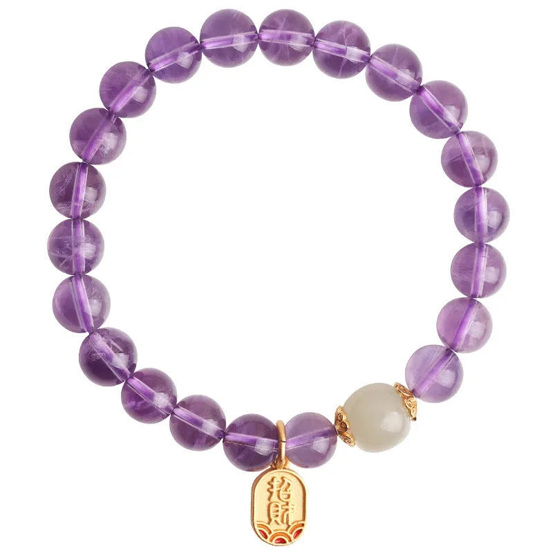 Women's amethyst crystal bracelet with 8mm geometric beads in national style design