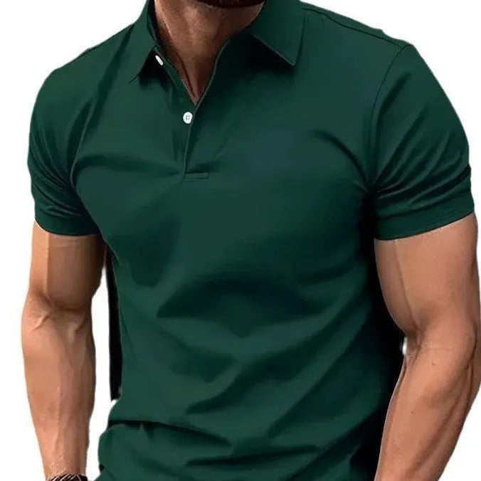 Men's slim fit casual short sleeve button-down shirt in a solid colour.