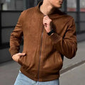 European and American Leisure Suede Solid Color Coat in brown, regular length polyester fibre jacket