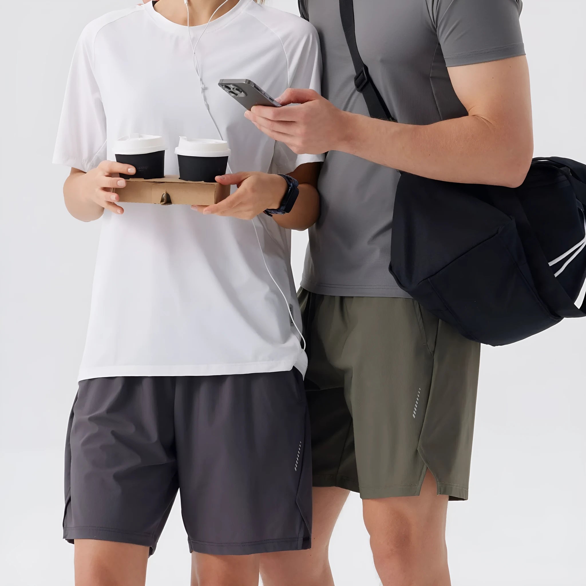 Men's black ice silk sports shorts with mid waist construction and nylon breathable fabric