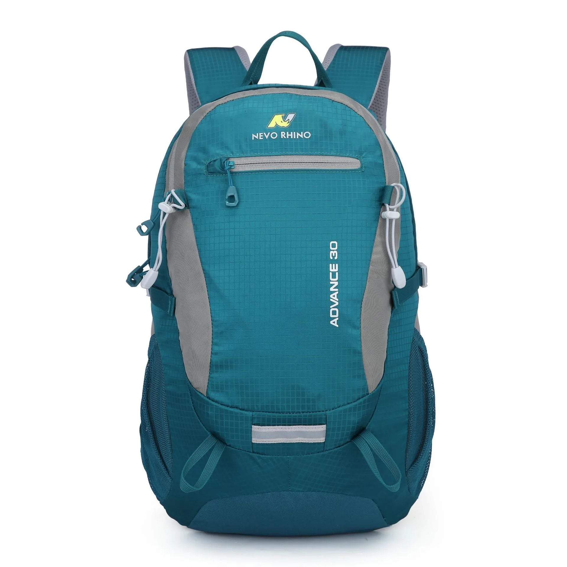 Nylon 30 litre outdoor backpack in dark green with airpillow straps, suitable for hiking and travel.