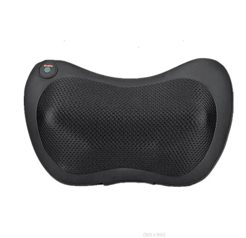 Black genuine leather neck and shoulder massage pillow with 8 heads for car and home use.
