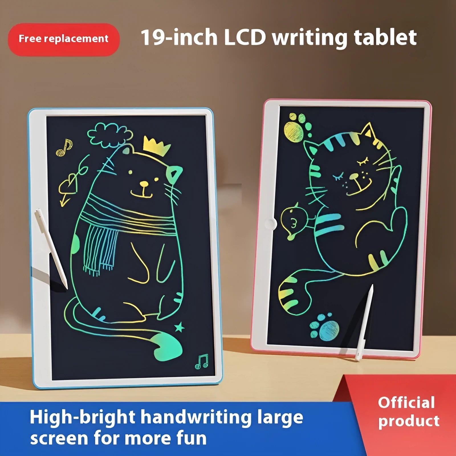 19-inch LCD children's drawing board in blue and white or pink and white colour options with stylus