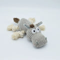 Grey donkey-shaped plush dog toy with creak sound mechanism measuring 27 cm long