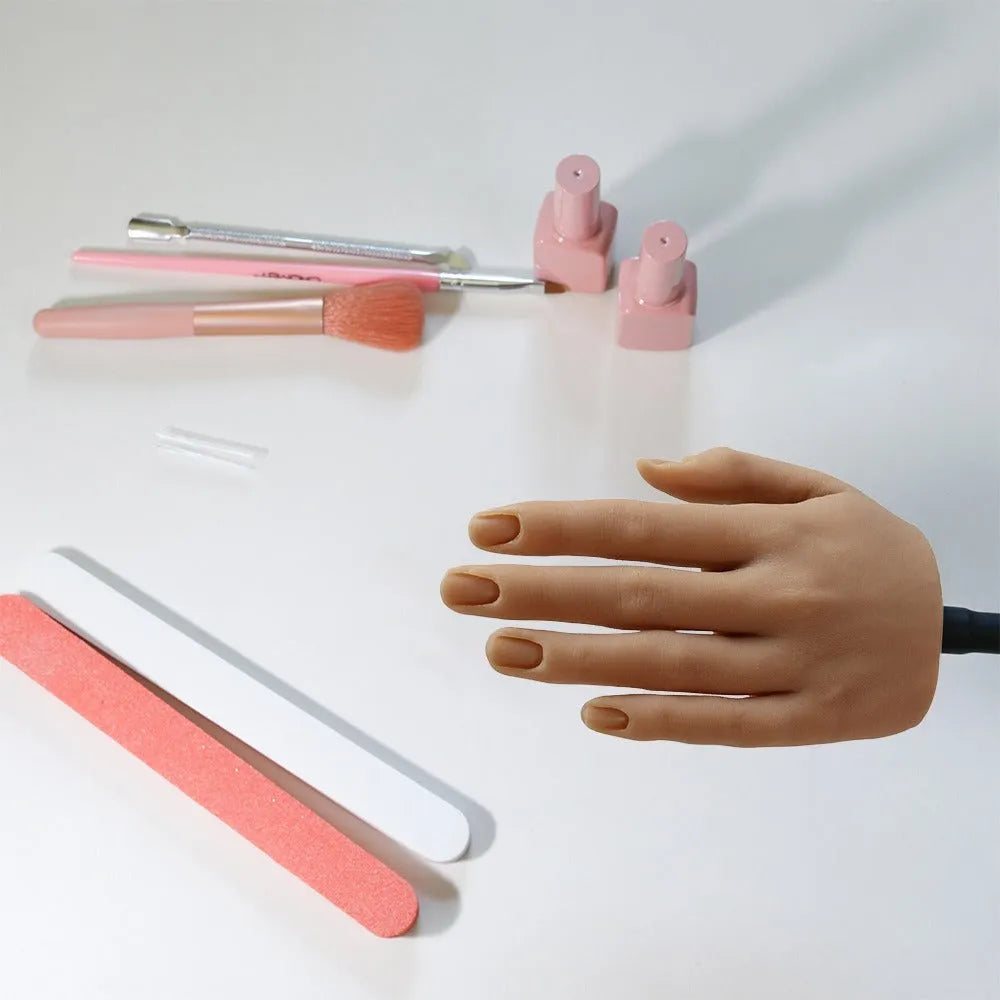 Silicone nail art practice hand model showing detailed fingers and nail beds