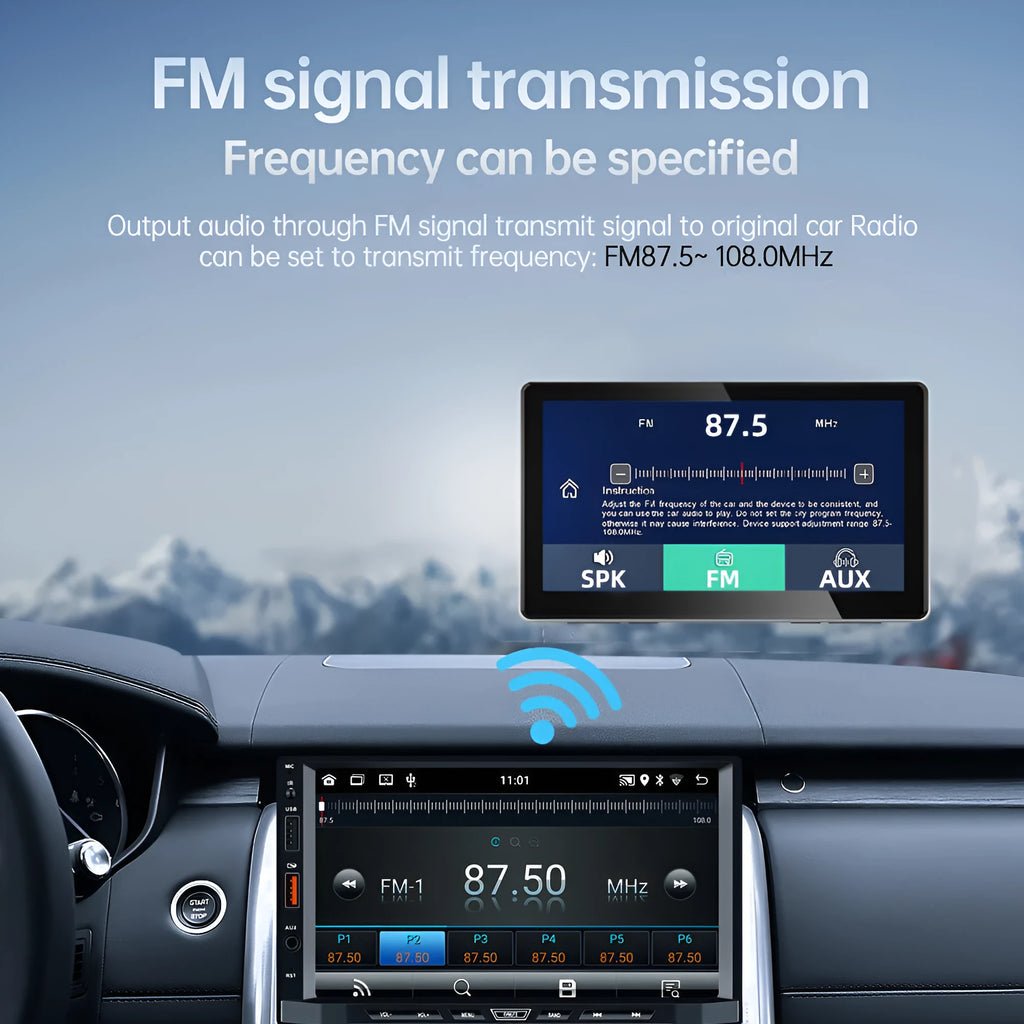 7-inch black wireless CarPlay projection car camera with wide-angle lens for dashboard installation