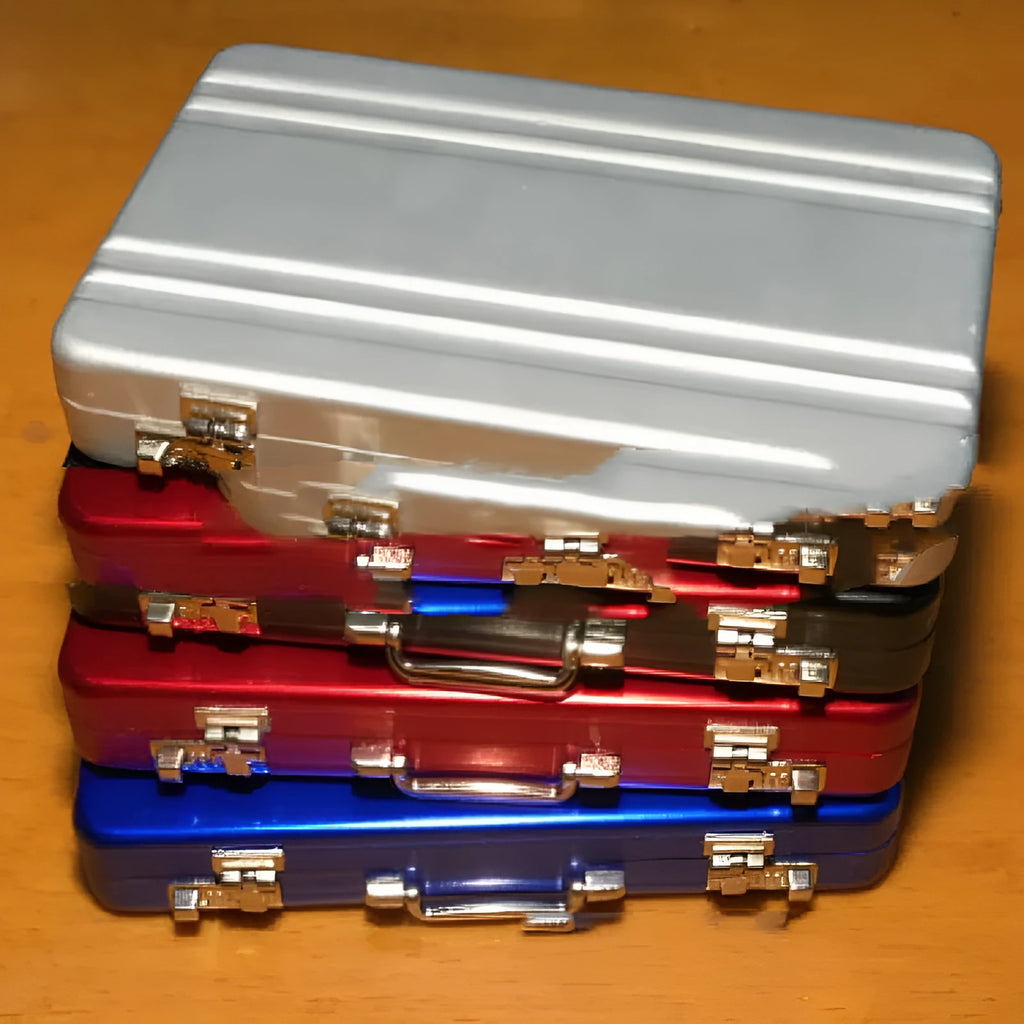 Slim aluminium alloy metal card holder in six colour options: black, silver, blue, red, gold, pink.
