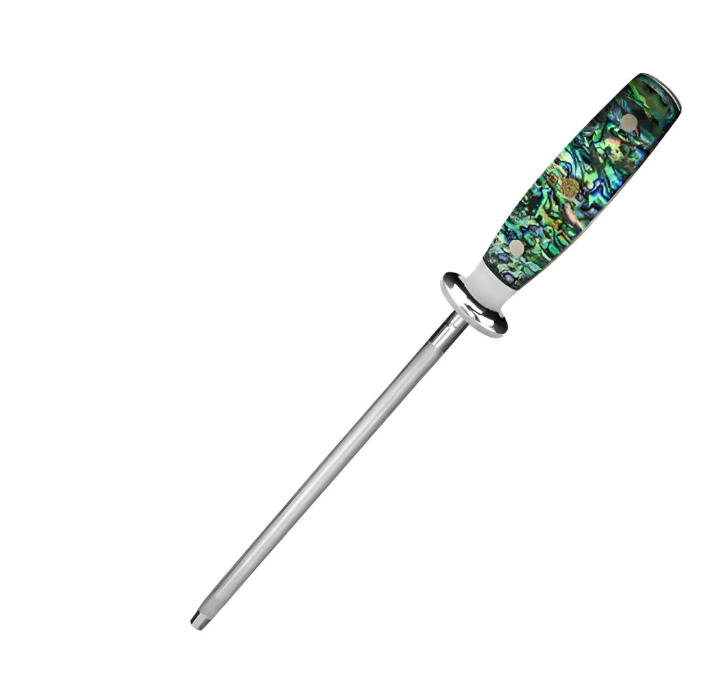 High carbon steel household knife sharpener with abalone shell handle
