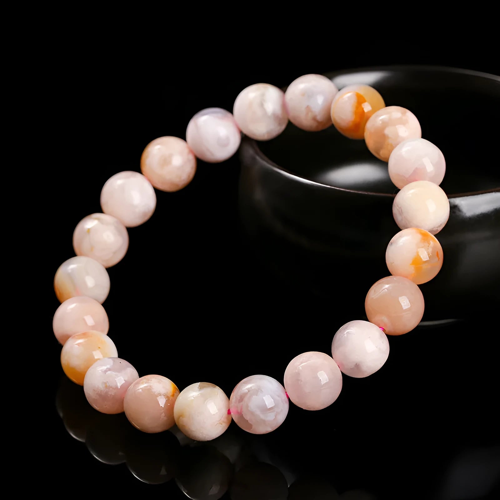 Natural cherry agate women's bracelet with geometric round beads in sweet style