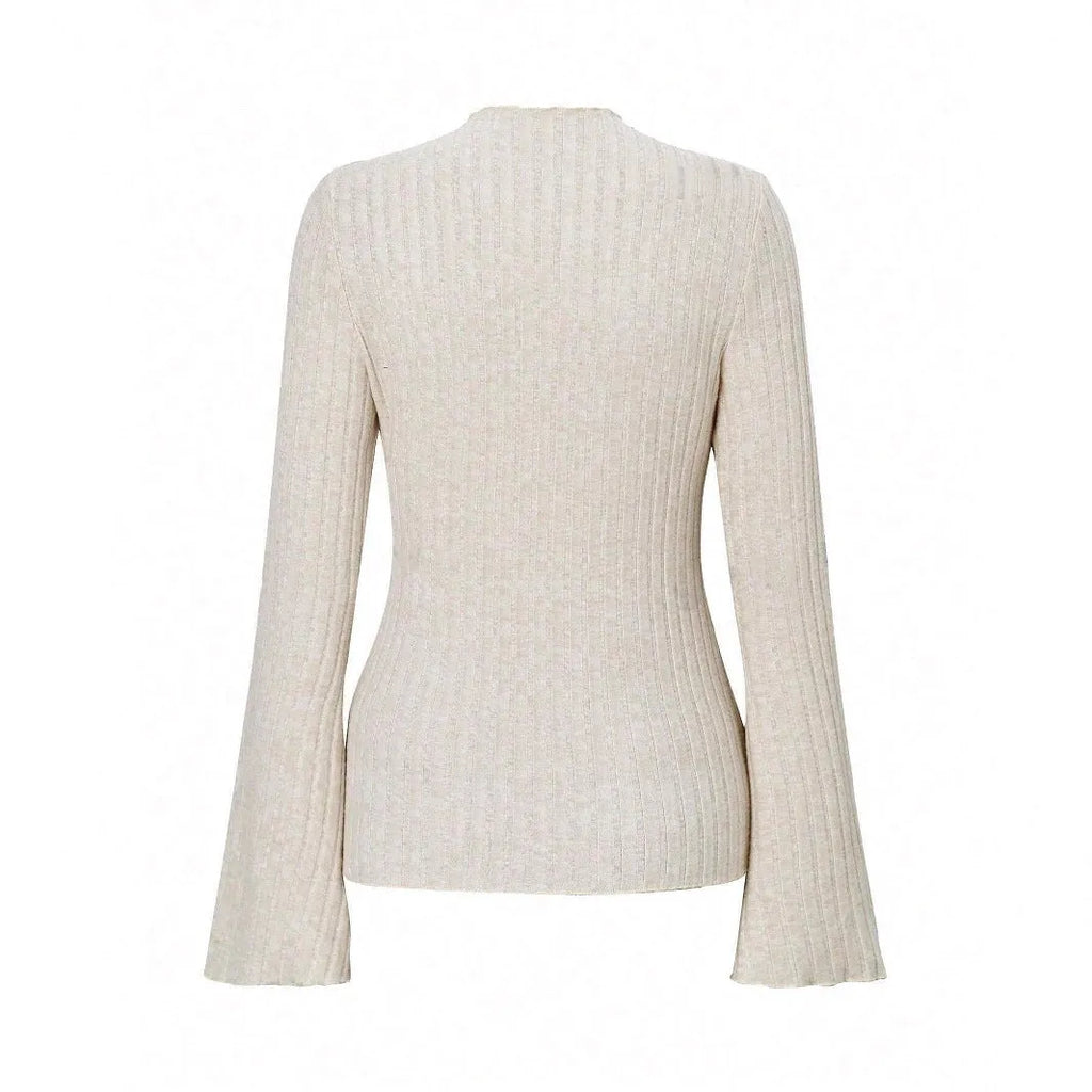 Long sleeve round neck top with lantern sleeves in black colour, slim fit design