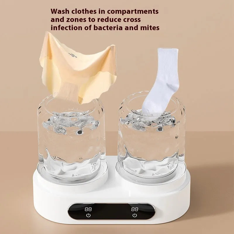 White double bucket USB mini washing machine for portable laundry of small garments