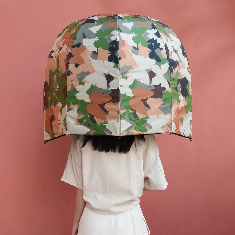 76cm long handle manual umbrella with NC fabric canopy in camouflage butterfly vinyl pattern