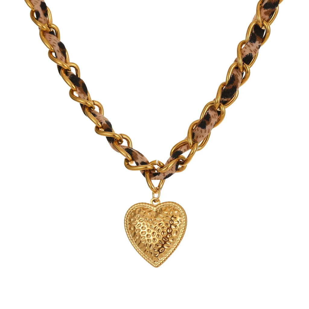 Women's stainless steel necklace with leopard love pendant on adjustable 41-50cm chain