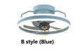 Modern overhead ceiling fan with integrated light showing 500mm diameter design with PC blades and acrylic lampshade
