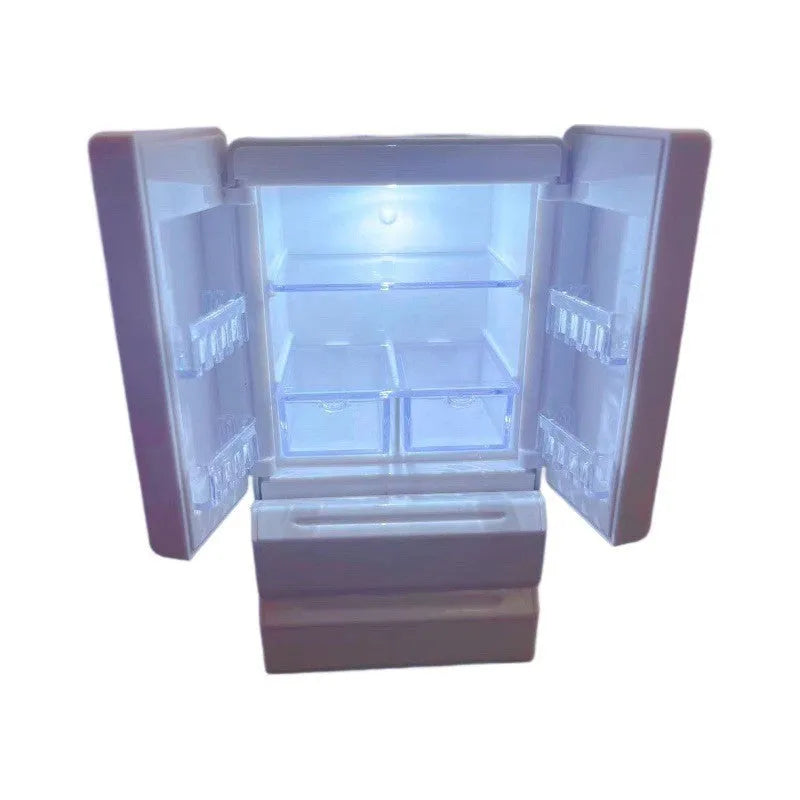 White plastic miniature candy shop toy model with illuminated interior window.