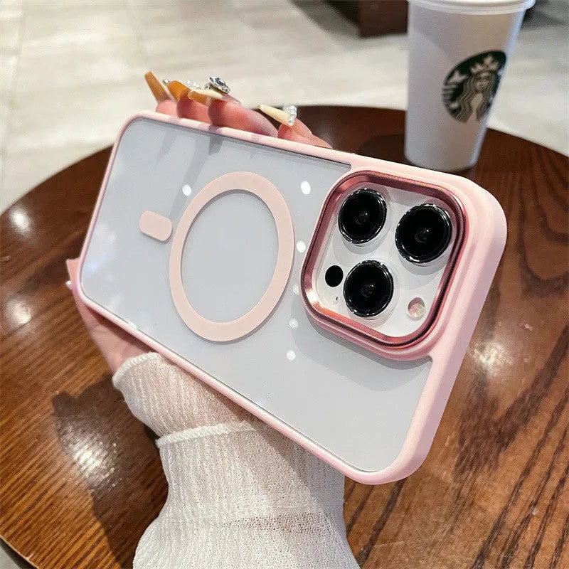 Acrylic magnetic soft edge phone case with anti-fingerprint sprayed finish for iPhone in multiple colours