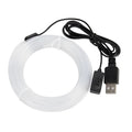 Flexible multicolour LED car ambient light strip with USB connector for 12V power.