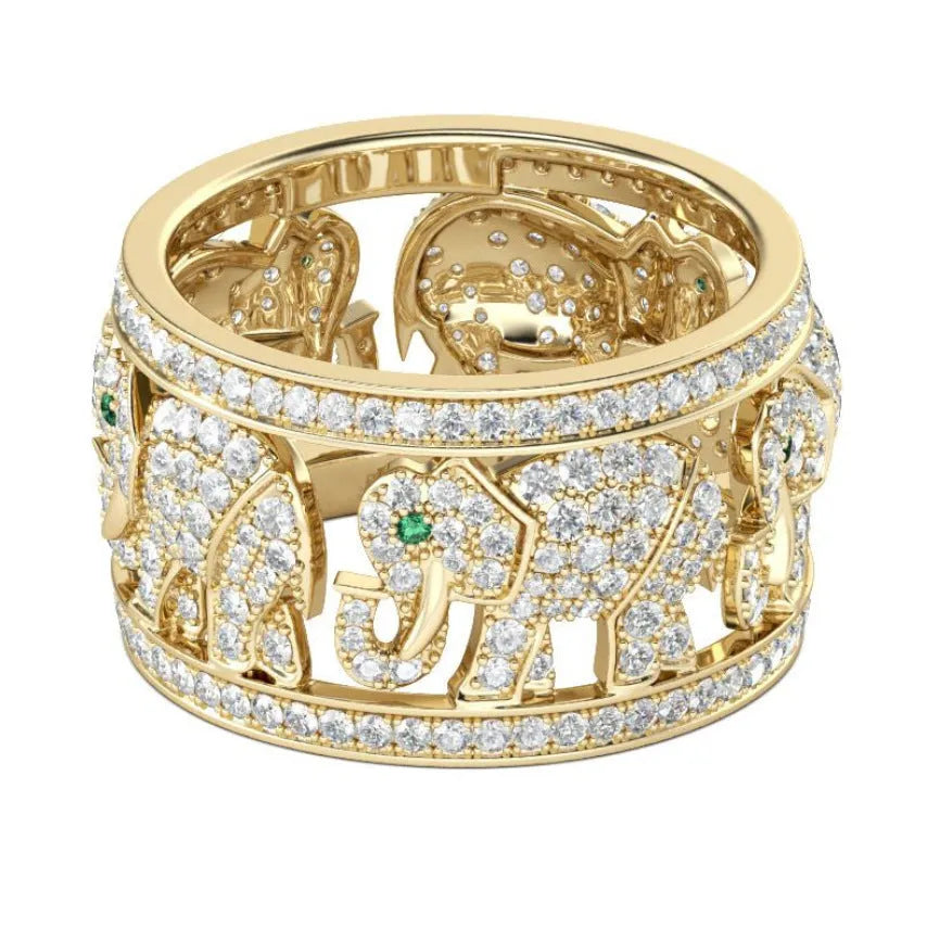 Alloy elephant ring with full diamond design in AJZ1935 or AJZ141 colour on a size 6-10 UK finger.