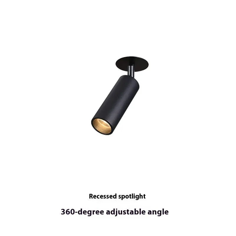 Embedded cylinder LED spotlight for 55-75mm holes with guide rail adjustment in black aluminium finish