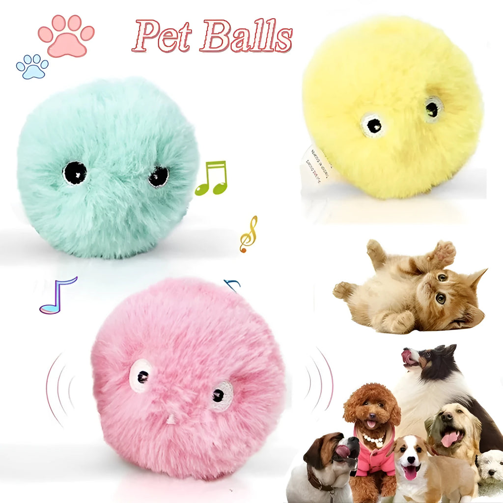 Blue, pink and yellow interactive cat toy balls that make animal sounds