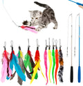 Cat teasing fishing rod set with two extendable poles and ten feather attachments