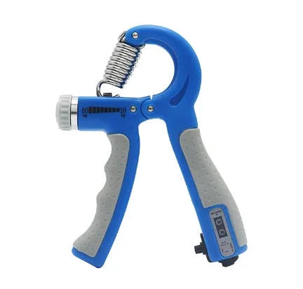 Black adjustable hand grip with mechanical counter, ABS and stainless steel, 16cm by 12cm