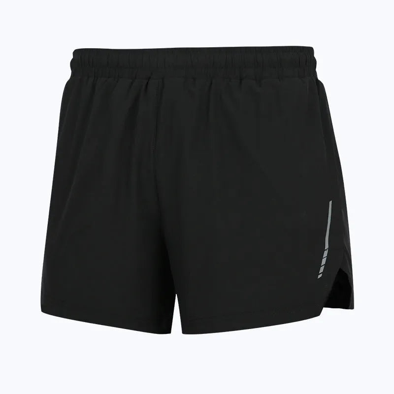 Men's grey straight-leg quick-dry running shorts for marathon training.
